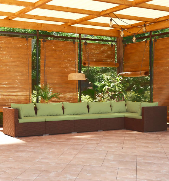 6-tlg. Garten-Lounge-Set mit Auflagen Poly Rattan Braun