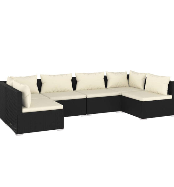 6-tlg. Garten-Lounge-Set mit Kissen Poly Rattan Schwarz