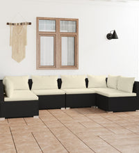 6-tlg. Garten-Lounge-Set mit Kissen Poly Rattan Schwarz