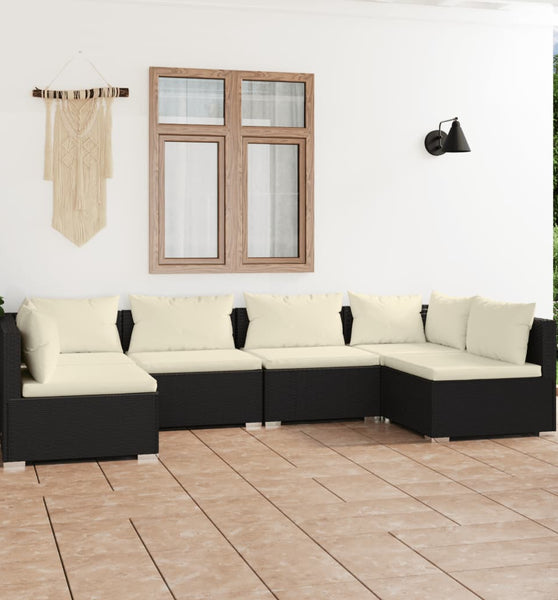 6-tlg. Garten-Lounge-Set mit Kissen Poly Rattan Schwarz