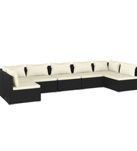 7-tlg. Garten-Lounge-Set mit Kissen Poly Rattan Schwarz