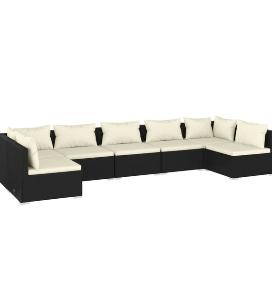 7-tlg. Garten-Lounge-Set mit Kissen Poly Rattan Schwarz