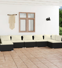 7-tlg. Garten-Lounge-Set mit Kissen Poly Rattan Schwarz