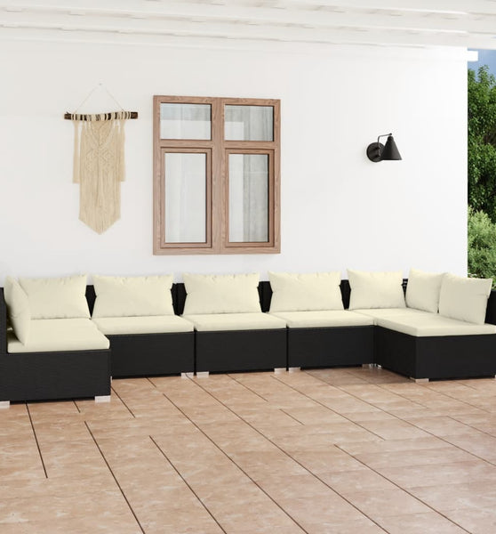 7-tlg. Garten-Lounge-Set mit Kissen Poly Rattan Schwarz