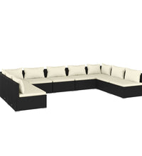 9-tlg. Garten-Lounge-Set mit Kissen Poly Rattan Schwarz