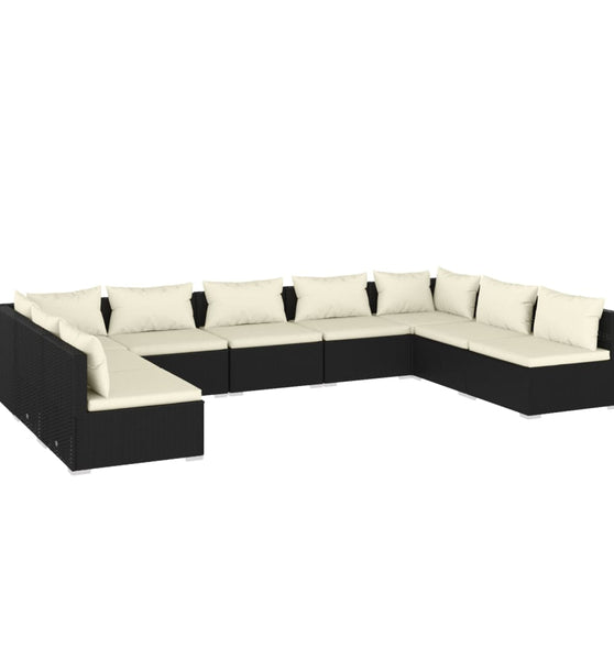 9-tlg. Garten-Lounge-Set mit Kissen Poly Rattan Schwarz