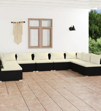 9-tlg. Garten-Lounge-Set mit Kissen Poly Rattan Schwarz