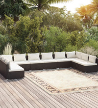 10-tlg. Garten-Lounge-Set mit Kissen Poly Rattan Schwarz