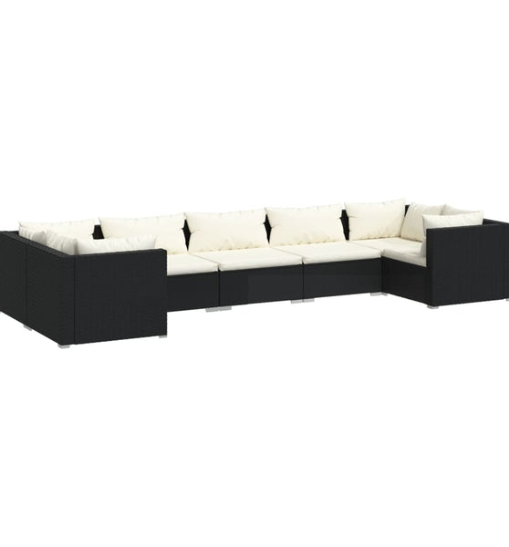 7-tlg. Garten-Lounge-Set mit Kissen Poly Rattan Schwarz