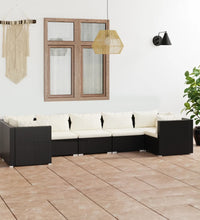 7-tlg. Garten-Lounge-Set mit Kissen Poly Rattan Schwarz