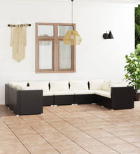 9-tlg. Garten-Lounge-Set mit Kissen Poly Rattan Schwarz