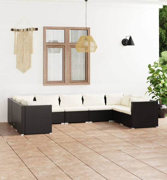 9-tlg. Garten-Lounge-Set mit Kissen Poly Rattan Schwarz