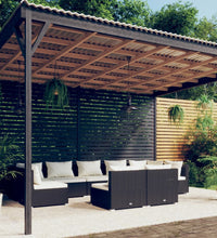 9-tlg. Garten-Lounge-Set mit Kissen Schwarz Poly Rattan