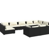 9-tlg. Garten-Lounge-Set mit Kissen Schwarz Poly Rattan