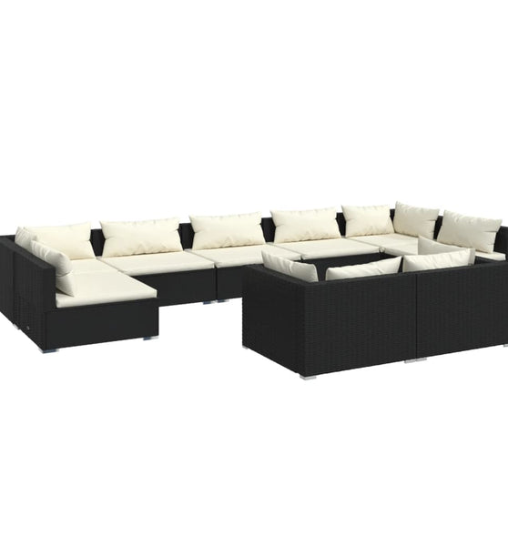 9-tlg. Garten-Lounge-Set mit Kissen Schwarz Poly Rattan