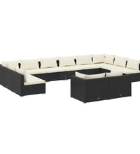 12-tlg. Garten-Lounge-Set mit Kissen Schwarz Poly Rattan