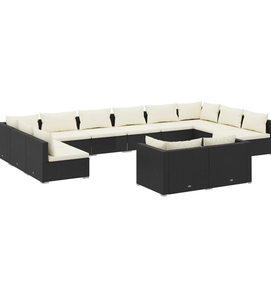 12-tlg. Garten-Lounge-Set mit Kissen Schwarz Poly Rattan