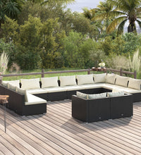 12-tlg. Garten-Lounge-Set mit Kissen Schwarz Poly Rattan