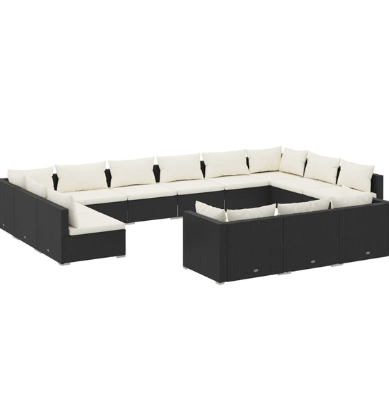 13-tlg. Garten-Lounge-Set mit Kissen Schwarz Poly Rattan