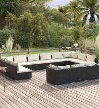 13-tlg. Garten-Lounge-Set mit Kissen Schwarz Poly Rattan