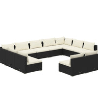 11-tlg. Garten-Lounge-Set mit Kissen Schwarz Poly Rattan