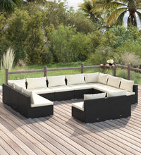 11-tlg. Garten-Lounge-Set mit Kissen Schwarz Poly Rattan