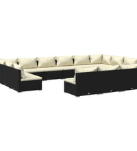 13-tlg. Garten-Lounge-Set mit Kissen Schwarz Poly Rattan