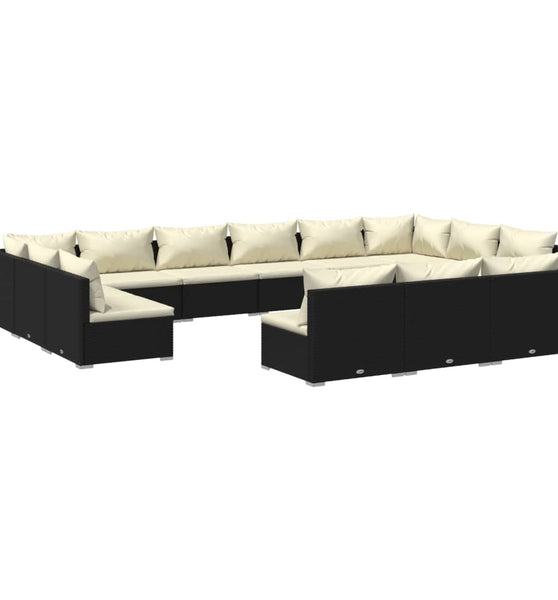 13-tlg. Garten-Lounge-Set mit Kissen Schwarz Poly Rattan