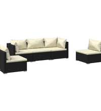 5-tlg. Garten-Lounge-Set mit Kissen Poly Rattan Schwarz