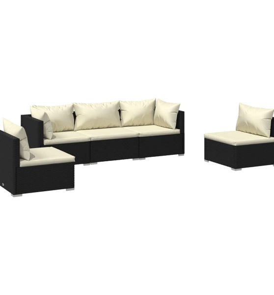 5-tlg. Garten-Lounge-Set mit Kissen Poly Rattan Schwarz