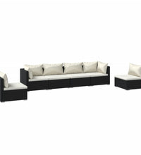 6-tlg. Garten-Lounge-Set mit Kissen Poly Rattan Schwarz