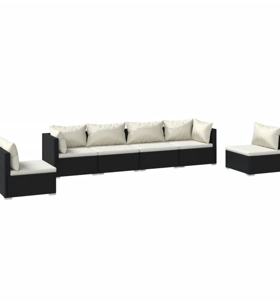 6-tlg. Garten-Lounge-Set mit Kissen Poly Rattan Schwarz