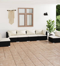 6-tlg. Garten-Lounge-Set mit Kissen Poly Rattan Schwarz