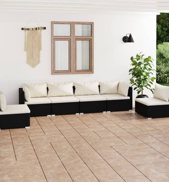 6-tlg. Garten-Lounge-Set mit Kissen Poly Rattan Schwarz