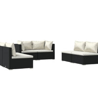 6-tlg. Garten-Lounge-Set mit Kissen Poly Rattan Schwarz