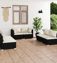 6-tlg. Garten-Lounge-Set mit Kissen Poly Rattan Schwarz