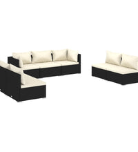 7-tlg. Garten-Lounge-Set mit Kissen Poly Rattan Schwarz