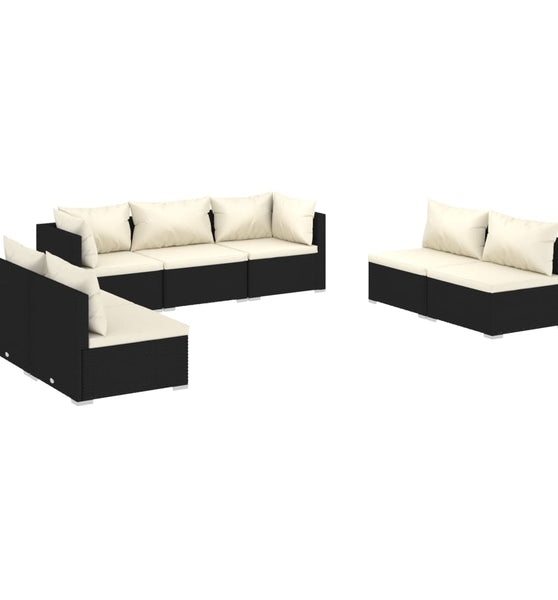 7-tlg. Garten-Lounge-Set mit Kissen Poly Rattan Schwarz