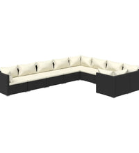 9-tlg. Garten-Lounge-Set mit Kissen Poly Rattan Schwarz