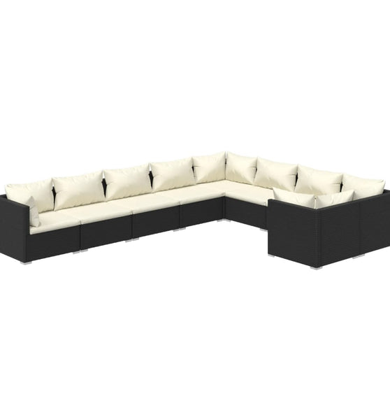 9-tlg. Garten-Lounge-Set mit Kissen Poly Rattan Schwarz