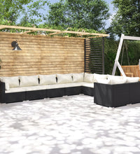 9-tlg. Garten-Lounge-Set mit Kissen Poly Rattan Schwarz