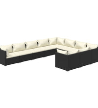 10-tlg. Garten-Lounge-Set mit Kissen Poly Rattan Schwarz