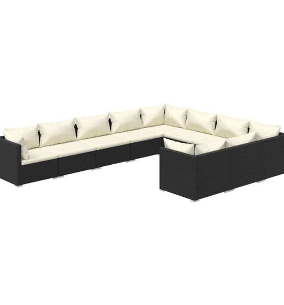 10-tlg. Garten-Lounge-Set mit Kissen Poly Rattan Schwarz