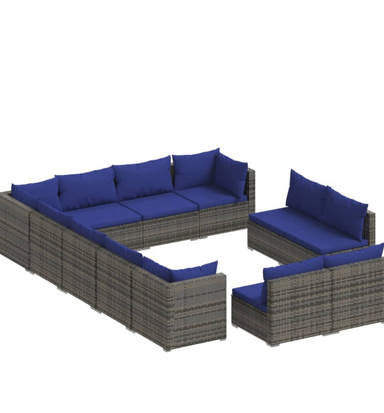 12-tlg. Garten-Lounge-Set mit Kissen Grau Poly Rattan