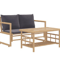 2-tlg. Garten-Lounge-Set mit Dunkelgrauen Kissen Bambus