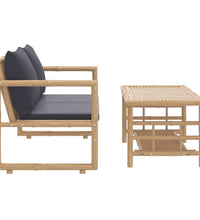 2-tlg. Garten-Lounge-Set mit Dunkelgrauen Kissen Bambus