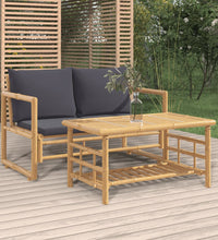 2-tlg. Garten-Lounge-Set mit Dunkelgrauen Kissen Bambus