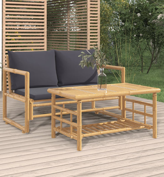 2-tlg. Garten-Lounge-Set mit Dunkelgrauen Kissen Bambus