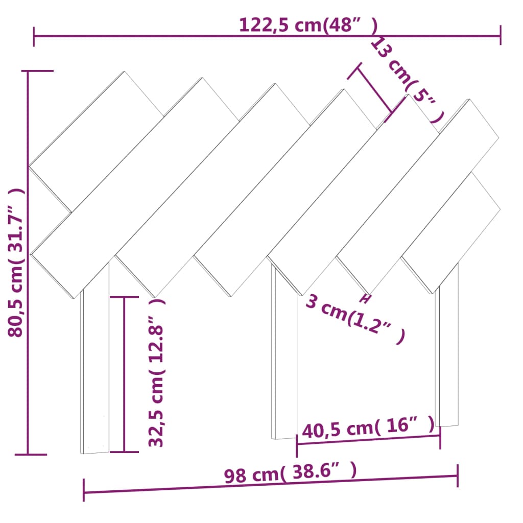 Bett-Kopfteil Grau 122,5x3x80,5 cm Massivholz Kiefer