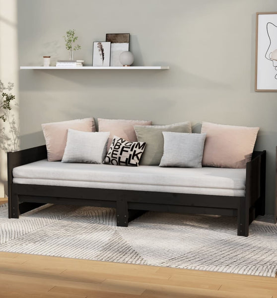 Ausziehbares Tagesbett Schwarz Massivholz Kiefer 2x(90x200) cm